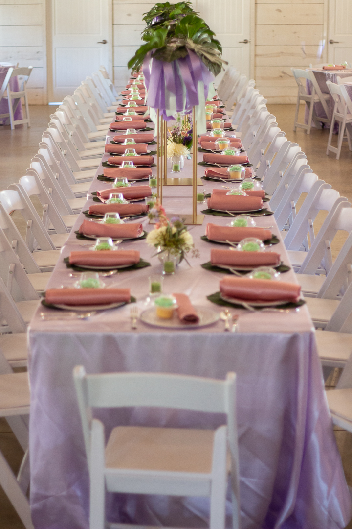 Full angle at Koury Farms event room with tropical theme birthday party 
