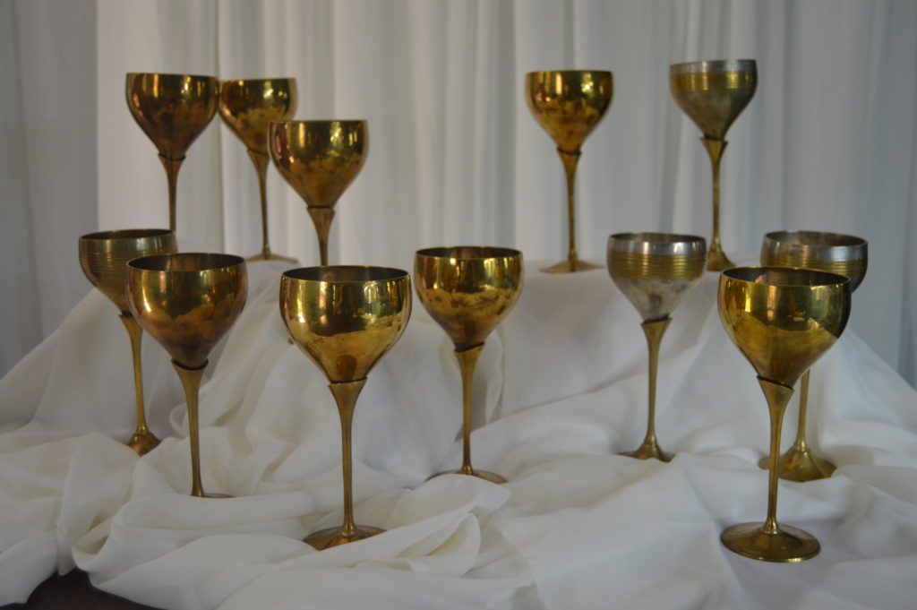 Brass goblets wedding rentals