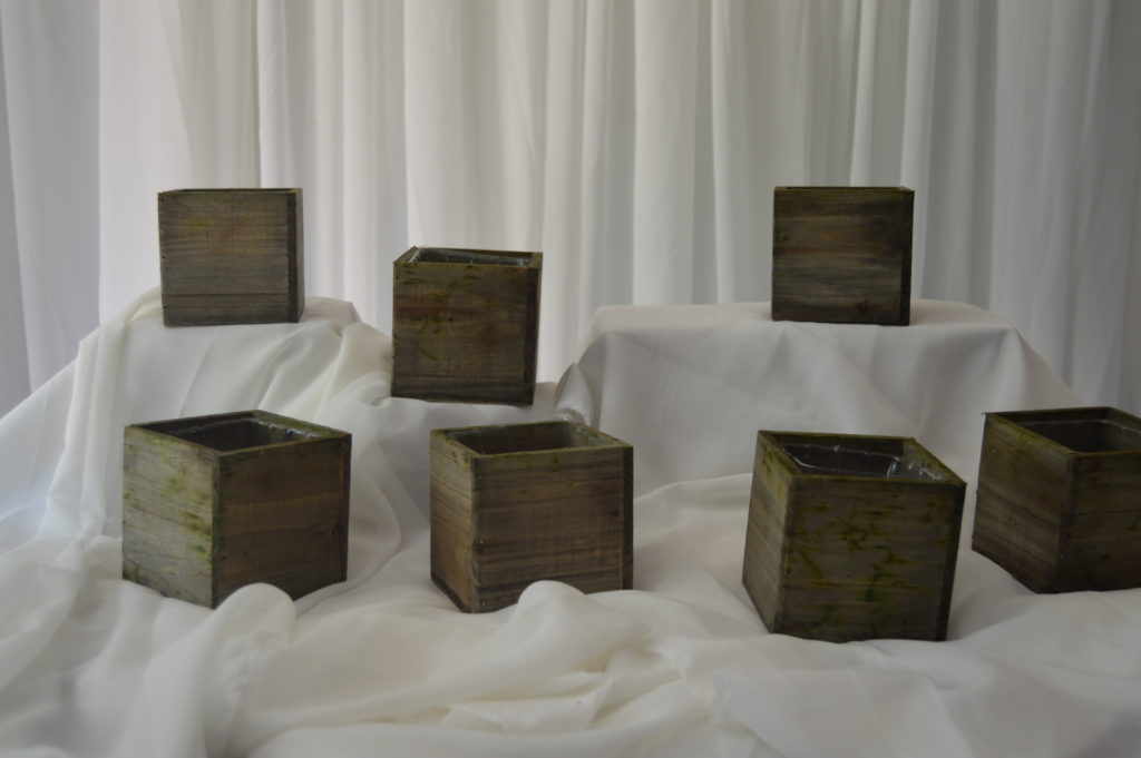 Rustic wooden boxes wedding rentals