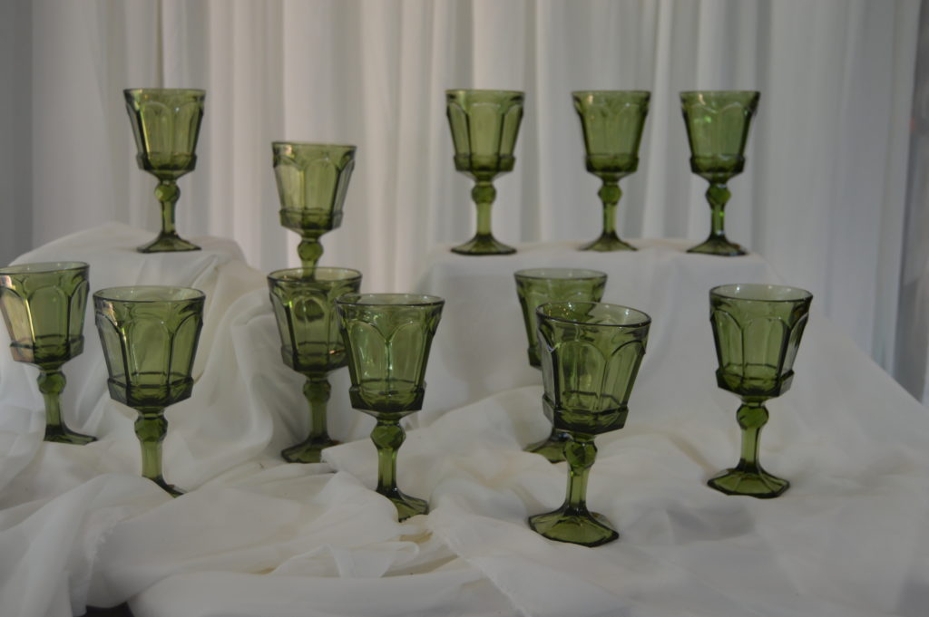 Emerald goblets wedding rental